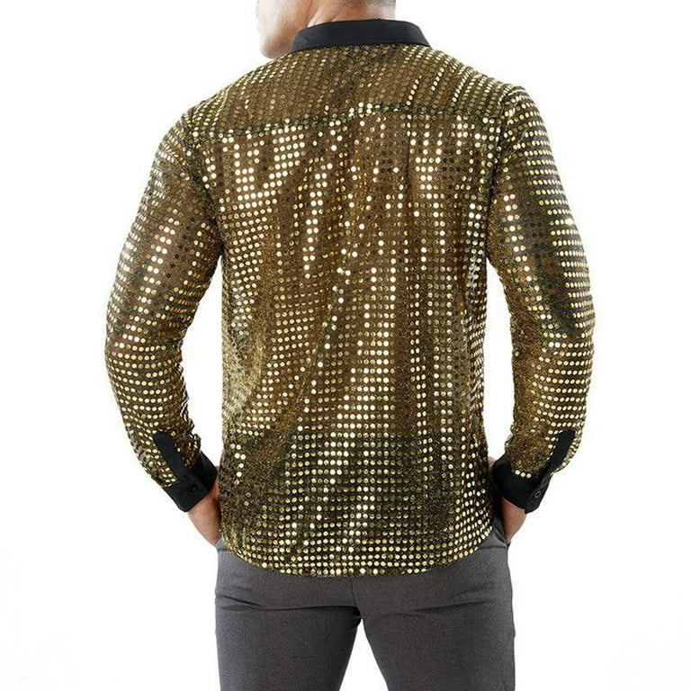 Mens T-shirts Mens Long Sleeved Performance Wear Sequin Shirt Long