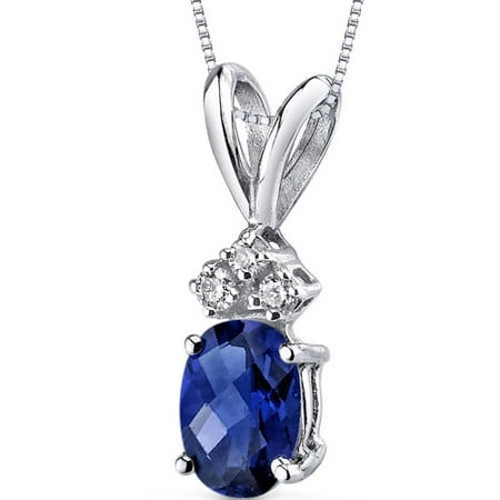 Oravo 1.00 Carat T.G.W. Oval-Cut Created Blue Sapphire and Diamond Accent 14kt White Gold Pendant, 18