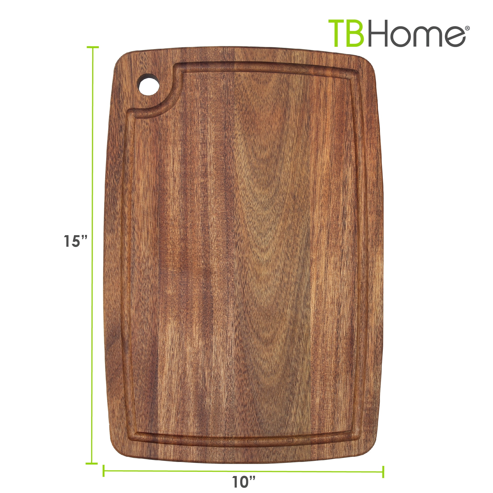 TB Home Acacia Wood Cutting Board with Juice Groove, 15" x 10"
