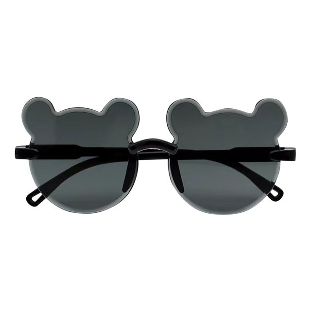 Kids' Bear Shape Sunglasses (2-12Y) - Polarized Uv Protection, Unbreakable Flexible Frame, Cute Cartoon Design For Boys & Girls Black