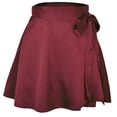 thumbnail image 1 of Women High Waist Satin Tie Wrap Solid Color A-Line Pleated Flared Hem Mini Skirt, 1 of 19