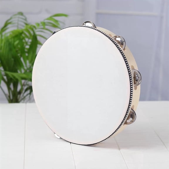 Tambourine for Adults, Handheld Birch Drum with Metal Jingles for Musical Enthusiasts and Gifts, 10 inch