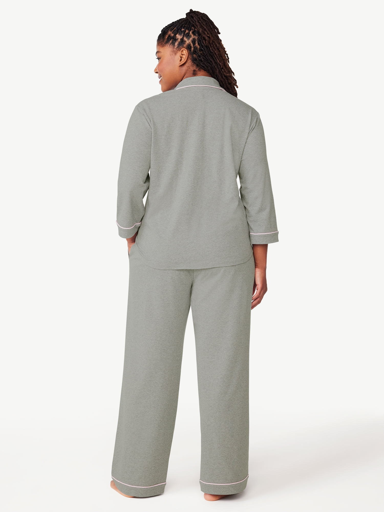 Joyspun Women's Cotton Blend Notch Collar Top and Pants
