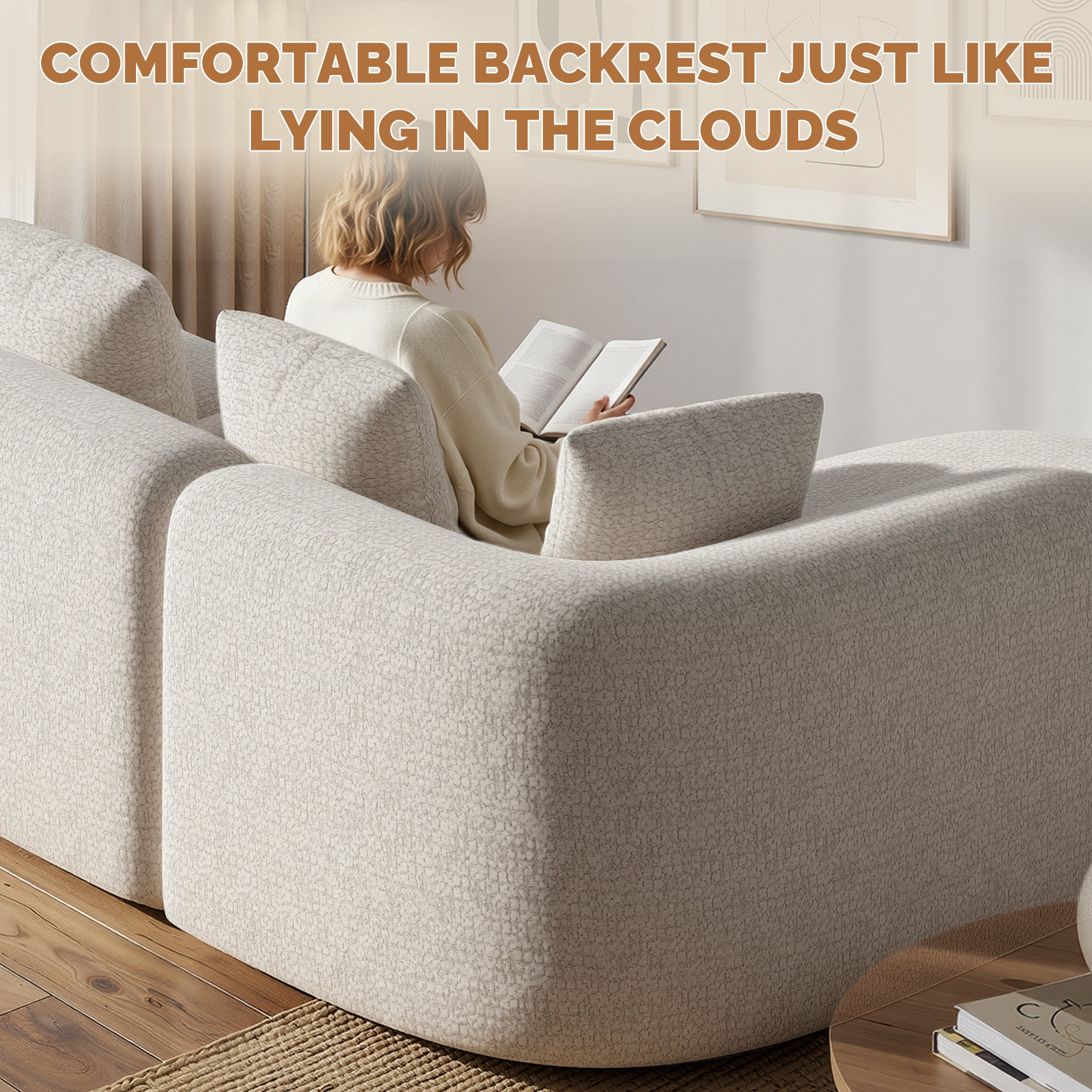 Daluvenix 114 Inch Boneless Couches for Living Room Modern Modular Sectional Sofa with Left Chaise L-Shape Cloud Sectional Couch