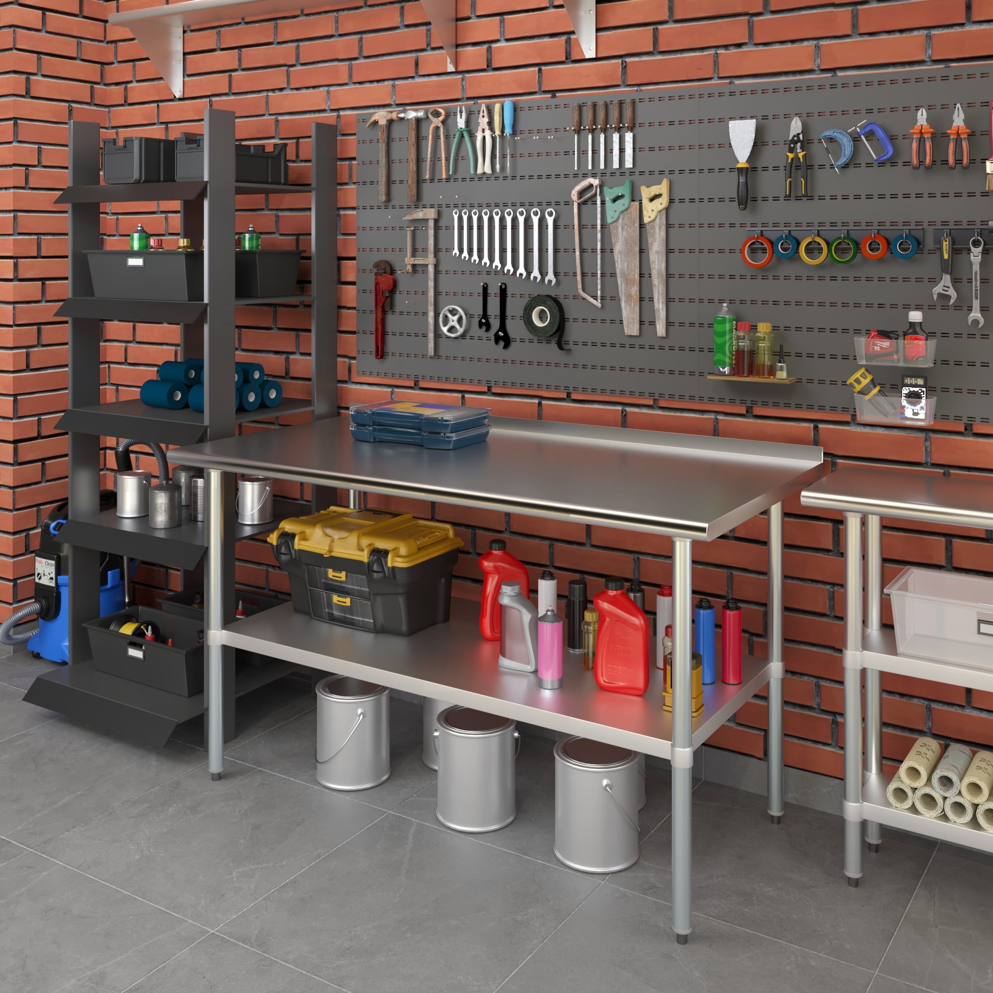 AmGood 30 in. x 60 in. Stainless Steel Work Table with 1.5 in. Backsplash | Metal Kitchen Food Prep Table