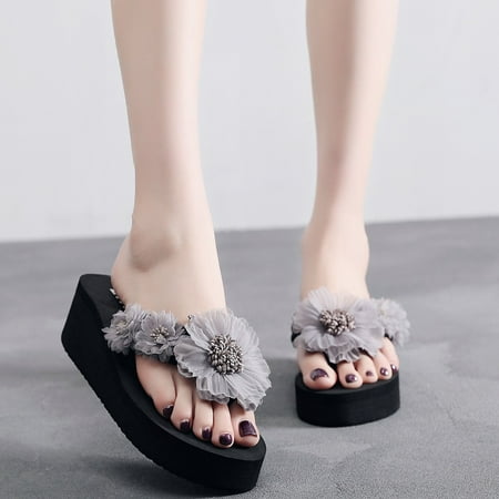

Cathalem Shoes Flip- Open Women Fashion Toe Wedges Color Slip-on Slipper flop Flower Women s slipper Tan Flip Flops Women Size 5 Grey 6