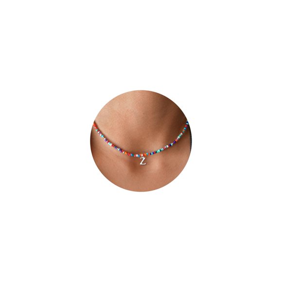 Yoosteel Choker Necklaces for Women Trendy Colorful Beaded Initial Necklace Letter Z Boho Initial Necklaces for Women Girls Teen Girls Gifts