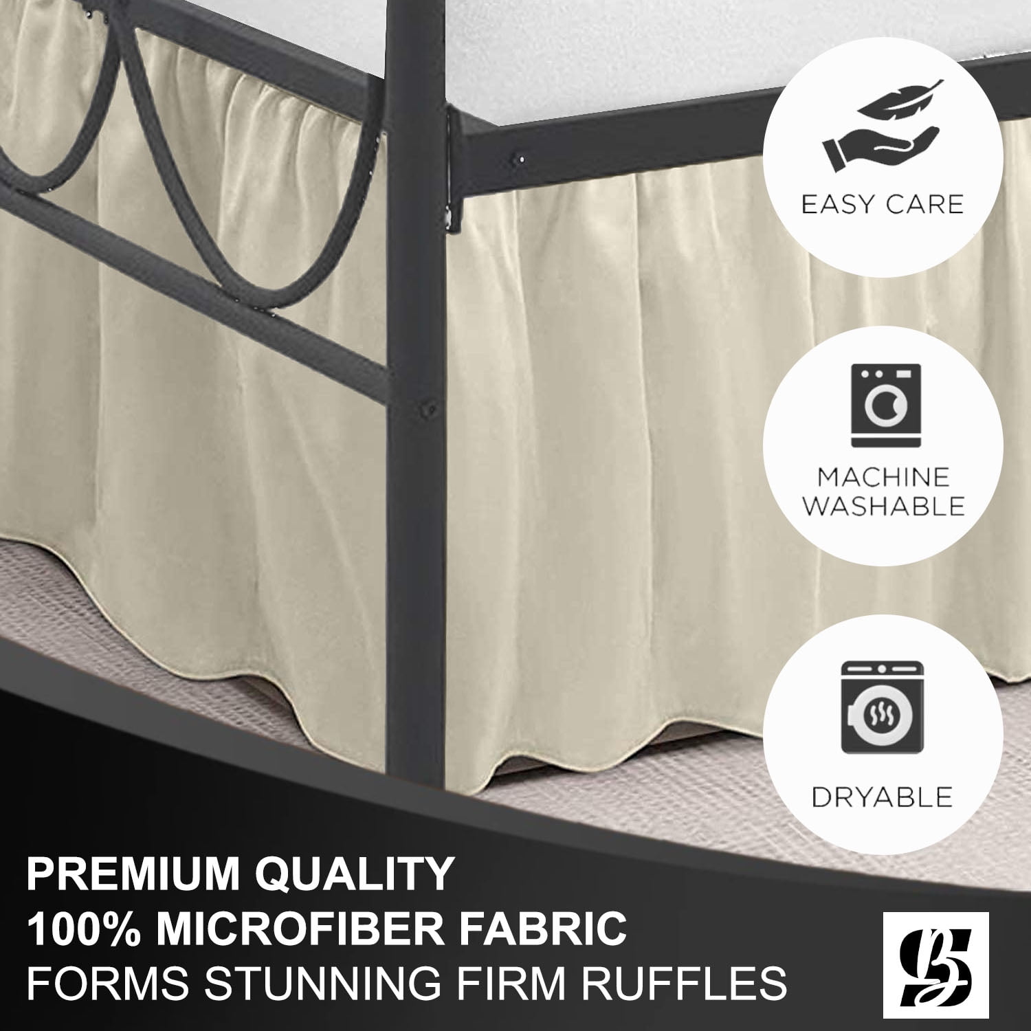 SKY BEDDINGS King Size Ruffled Bed Skirt with Split Corners - King 12 Inch Drop Dust Ruffle Bed Skirt with Platform Three Sided Coverage - 100% Microfiber Bed Skirt, Ivory
