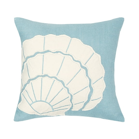 Scallop Shell Blue Burlap Accent Throw Pillow 18" x 18"