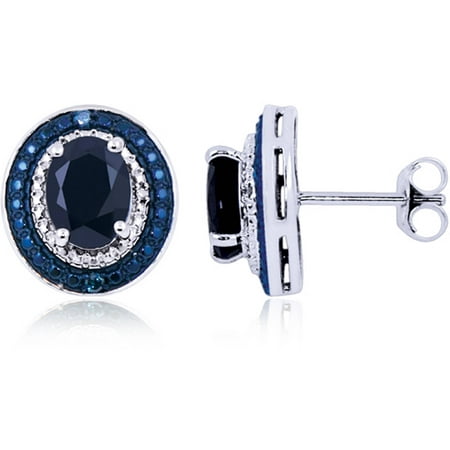JewelersClub 3.00 Carat T.G.W. Sapphire Gemstone and Blue and White Diamond Accent Sterling Silver Earrings