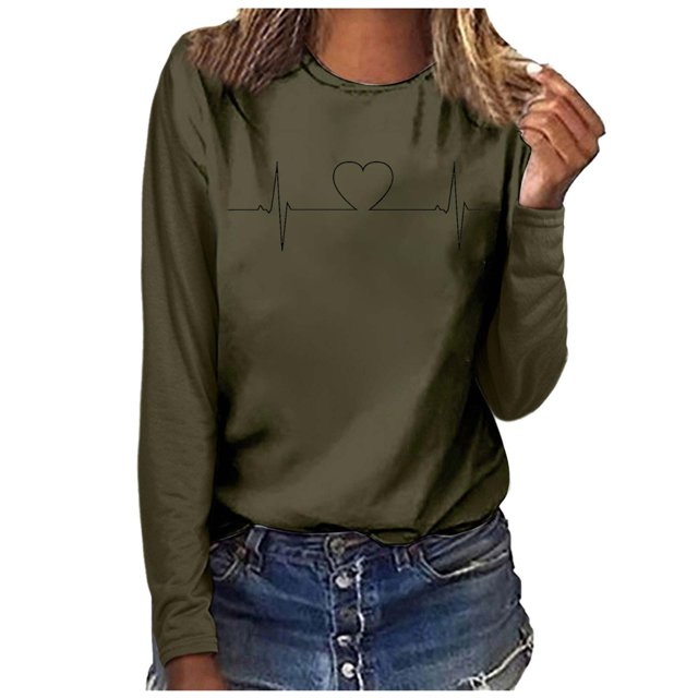 ICHUANYI Clearance Fashion Woman Round Neck Printing Pullover Tops Long Sleeve Blouse T-Shirt ICHUANYI "ICHUANYI"