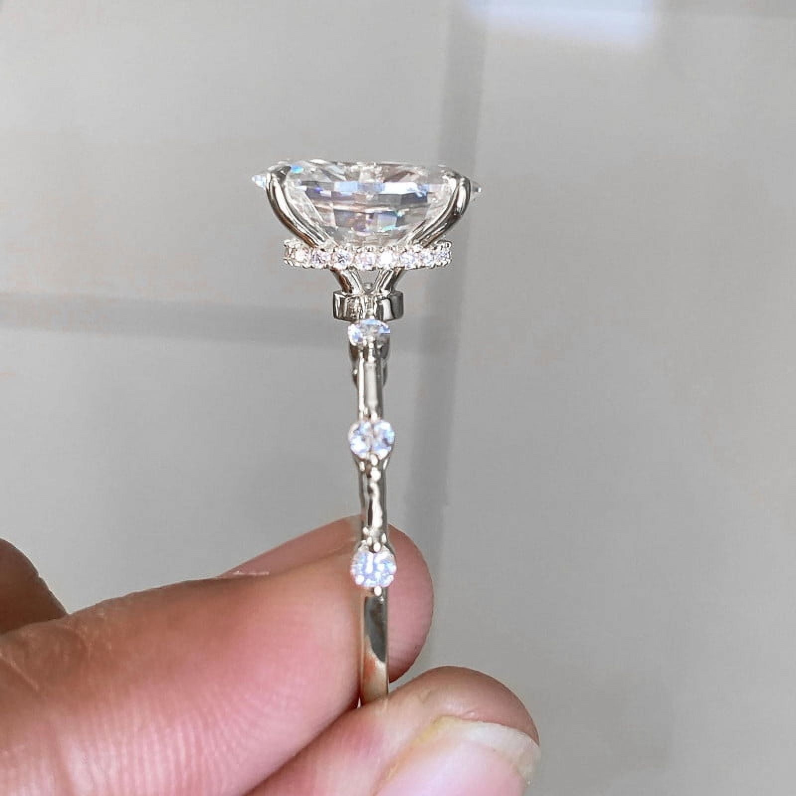 solitaire jewels 3.75CT Oval Moissanite Hidden Halo Engagement Ring For Women, 10K White Gold