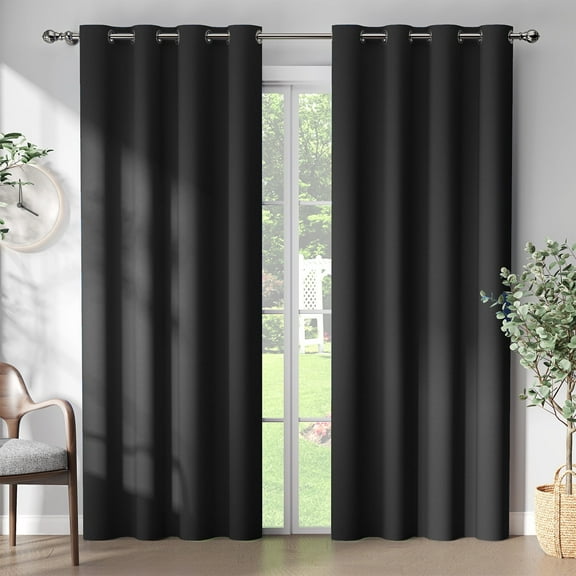 Curtainking Bedroom Curtains Thermal Insulated Blackout Curtains for Nursery, Black, 50x84 inch, Curtains Pack of 2