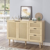 Buffet Sideboard,Kitchen Storage Cabinet with 2 Rattan Doors & 3 drawer ,Coffee Bar Cabinet with Adjustable Shelves for Living Room,Hallway