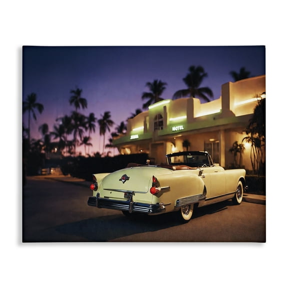 Stupell Industries Antique Car Tropical Motel Transportation Painting Wrapped Canvas Art Print Wall Art, 20 x 16