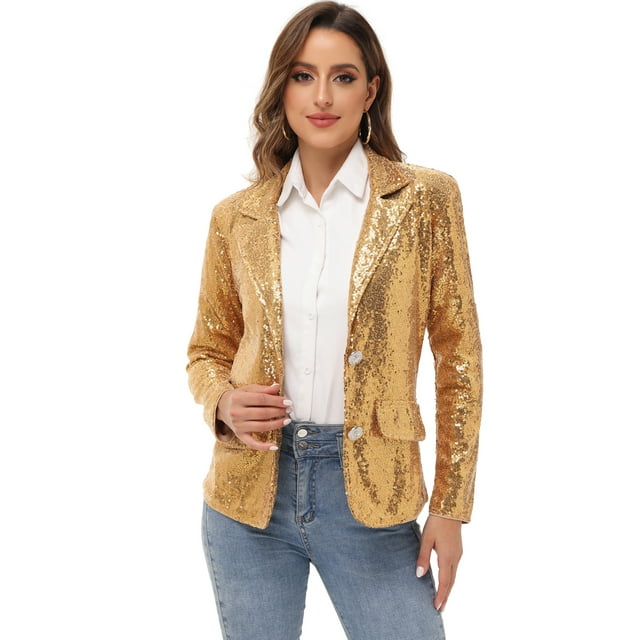Women's Evening Sparkle Sequins Open Front Long Sleeve Blazer Jacket