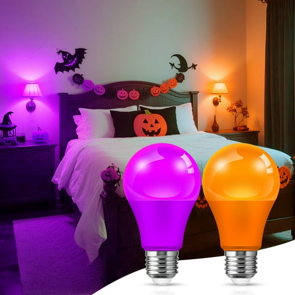 YANSUN A19 LED Light Bulbs, 60W Equivalent,9W 800 Lumens,E26 Base,Non-Dimmable Themed Activities Home Decor Orange Purple, Indoor Outdoor Use, 4 Pack