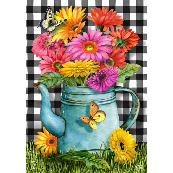 Briarwood Lane Spring Garden Flag 12x18 For Outdoor Gerber Daisy Watering Can For Spring Garden Flag Flags For Outside