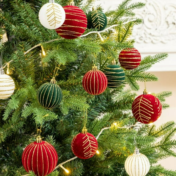 3Pcs Christmas Decorations Indoor Christmas Ornaments Flocked Christmas Ball Wine Red Flannel Christmas Decoration Pendant Painted Christmas Tree Hanging Ball Up to 60% Off