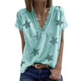 thumbnail image 3 of Women's Summer V-Neck Lace T-Shirt Star Print Loose Wild Breatheable Short Sleeve Tops, 3 of 5