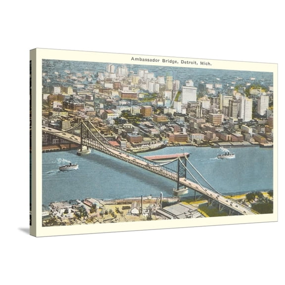 Art.com Ambassador Bridge, Detroit, Michigan Stretched Canvas Print Wall Art, 36" x 24"