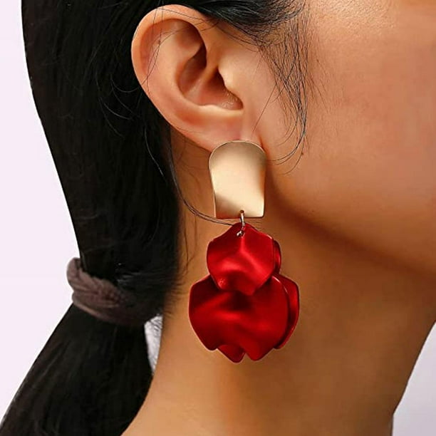 Frauen baumeln Tropfen Ohrringe Rose Petal Long Quaste Ohrringe Earrings E4Z4