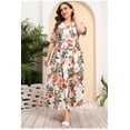 thumbnail image 3 of AURA Plus Size High Waist V Neck Printed Maxi Dress Elegant Spring Summer Style, 3 of 10