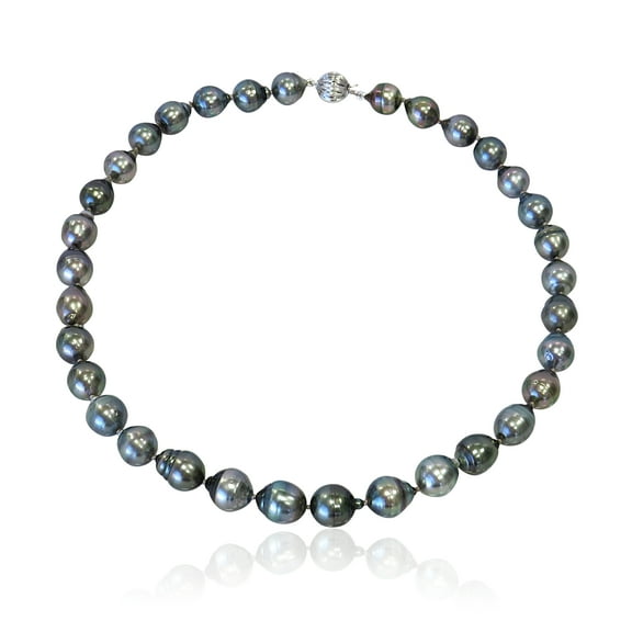 CONTINENTAL PEARL Tahitian Silver Drop/Baroque Pearl Necklace 10-11mm with 14k solid White Gold Corrugated Ball Clasp