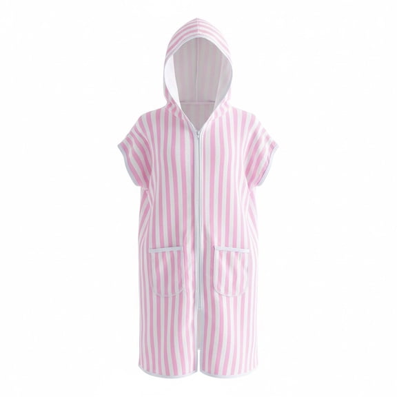 REDARER Kids Stripe Hooded Terry Swim Cover Up with Full Zip UPF 50 ,5-6 Years
