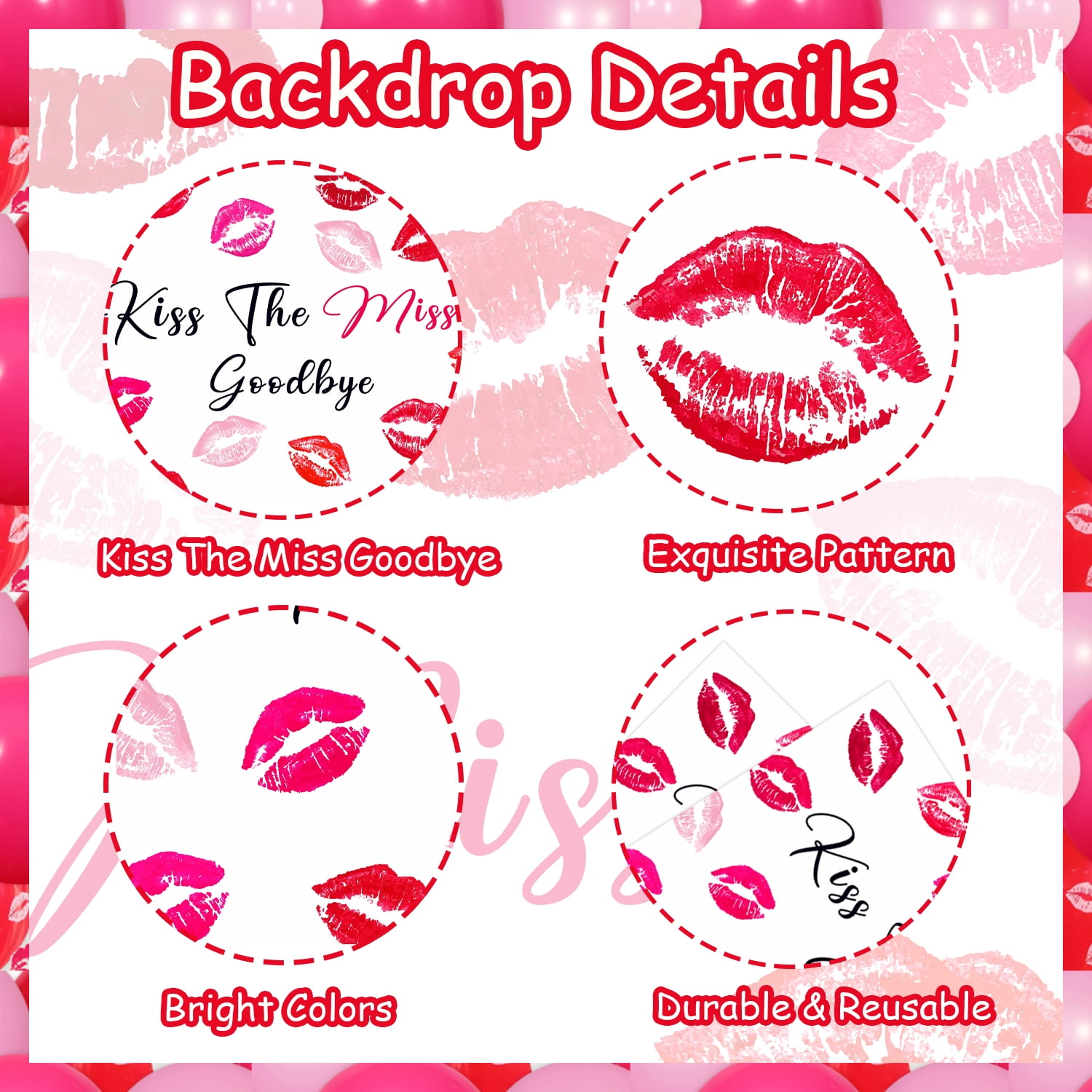Bachelorette Party Balloon Garland Arch kit Decoration Kiss The Miss Goodbye Backdrop Red Lips Balloons for Hen Party Bridal Shower Party Suppiles