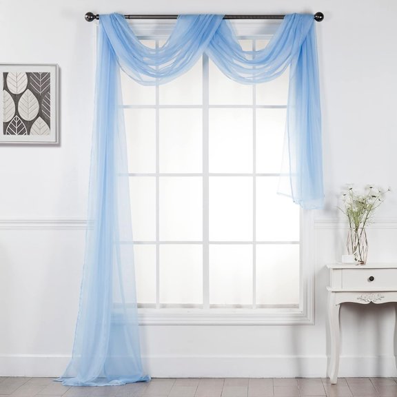 Interior Trends Multipurpose Fully Hemmed Sheer Voile Window or Event Draping Fabric Scarf Valance (1 Piece: 54" W x 216" L, Light Blue)