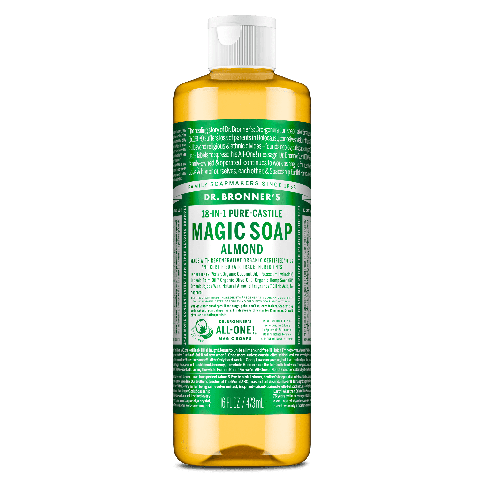 Dr.Bronner's Magic Soap, Almond, Pure-Castile Body Wash Liquid Soap, 16 fl oz