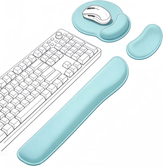 3 Pieces Mouse Pad Wrist Support Set, Light Blue Memory Foam Keyboard Wrist Rest, Mouse Wrist Cushion and Round Mouse Pad, Non-Slip Base Smooth Surface Computer Pad for Office Gaming Laptop Desktop