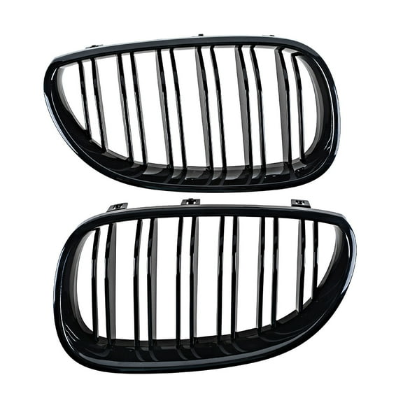 Glossy Black Dual Slats Front Hood Kidney Grille For 2003-2010 BMW E60 E61 525i 530i 535i 540i 545i 550i 525xi 530xi 535xi