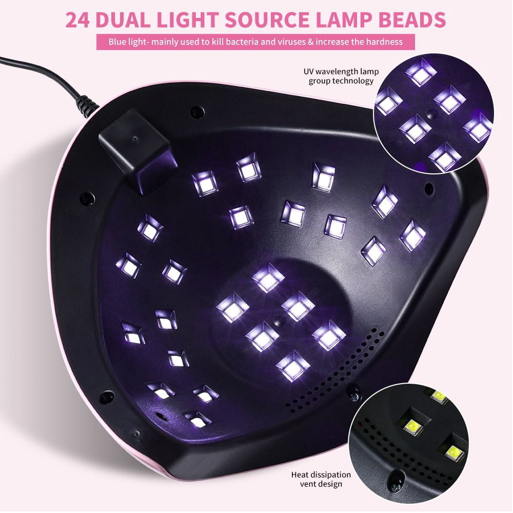 UV Light for Nails, 24LED UV LED Nail Lamp for Gel Polish,Fast Nail Dryer with Automatic Sensor, 3 Timer Setting,Small and Portable, LED Nail Light for Fingernail andToenail gel deunias