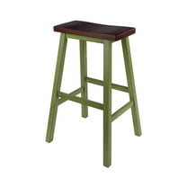Winsome Satori Saddle Seat Bar Stool, Rustic Green and Walnut Finish
