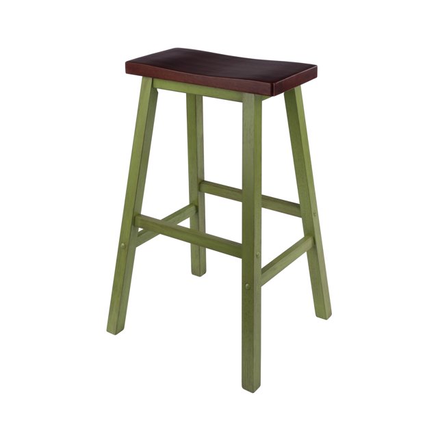 Satori Saddle Seat Bar Stool, Rustic Green and Walnut Finish