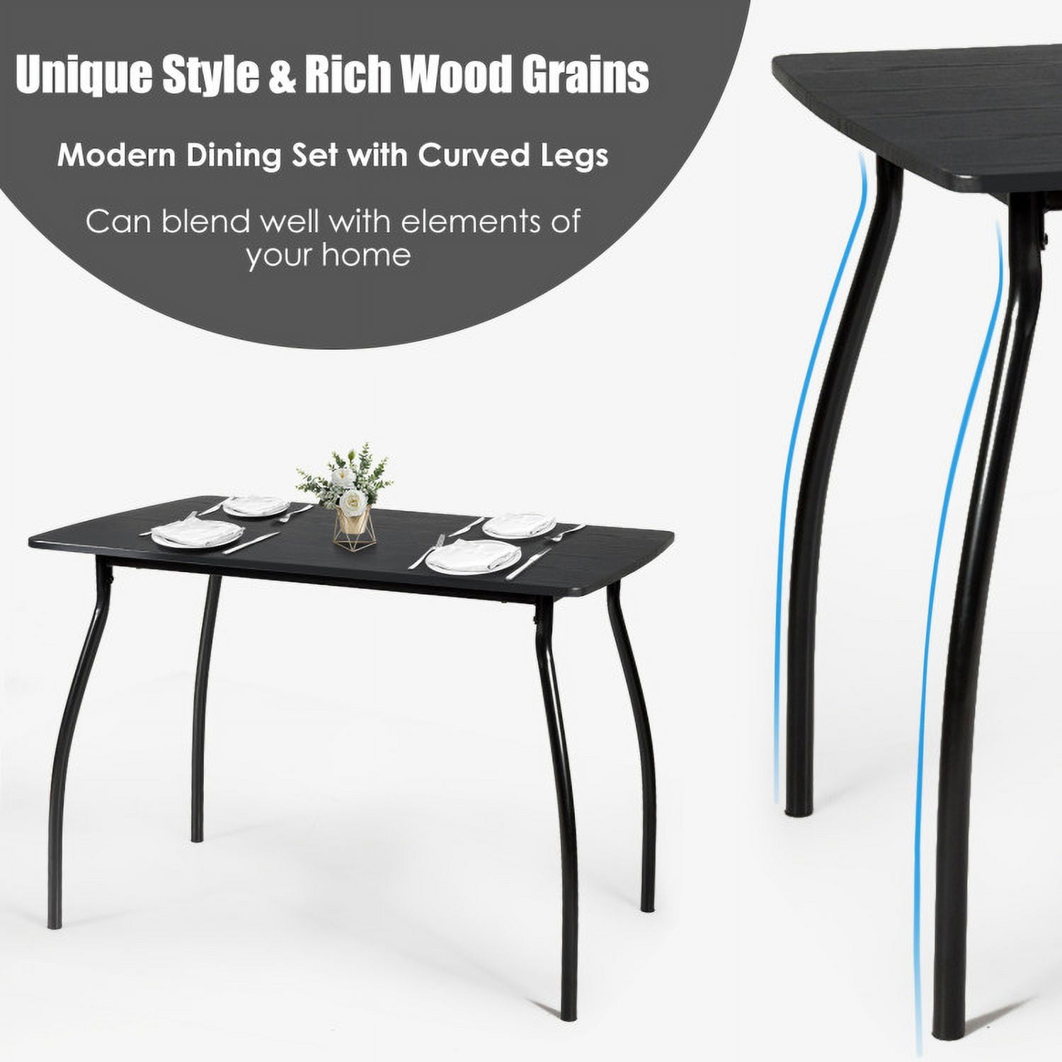 Finihen Dining Set, Dining Table Set, 5 Pieces Dining Table Set with 4 Chairs, for Home, Restaurant, Black Finihen Dining Set, Dining Table Set, 5 Pieces Dining Table Set with 4 Chairs, for Home, Restaurant, Black