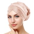 thumbnail image 2 of Prolriy Turbans for Women Large Elastic Solid Color Comfortable Flat Hat Pearl Cap Nail Bead Pile Cap Head Wraps Hats for Women Beige, 2 of 2