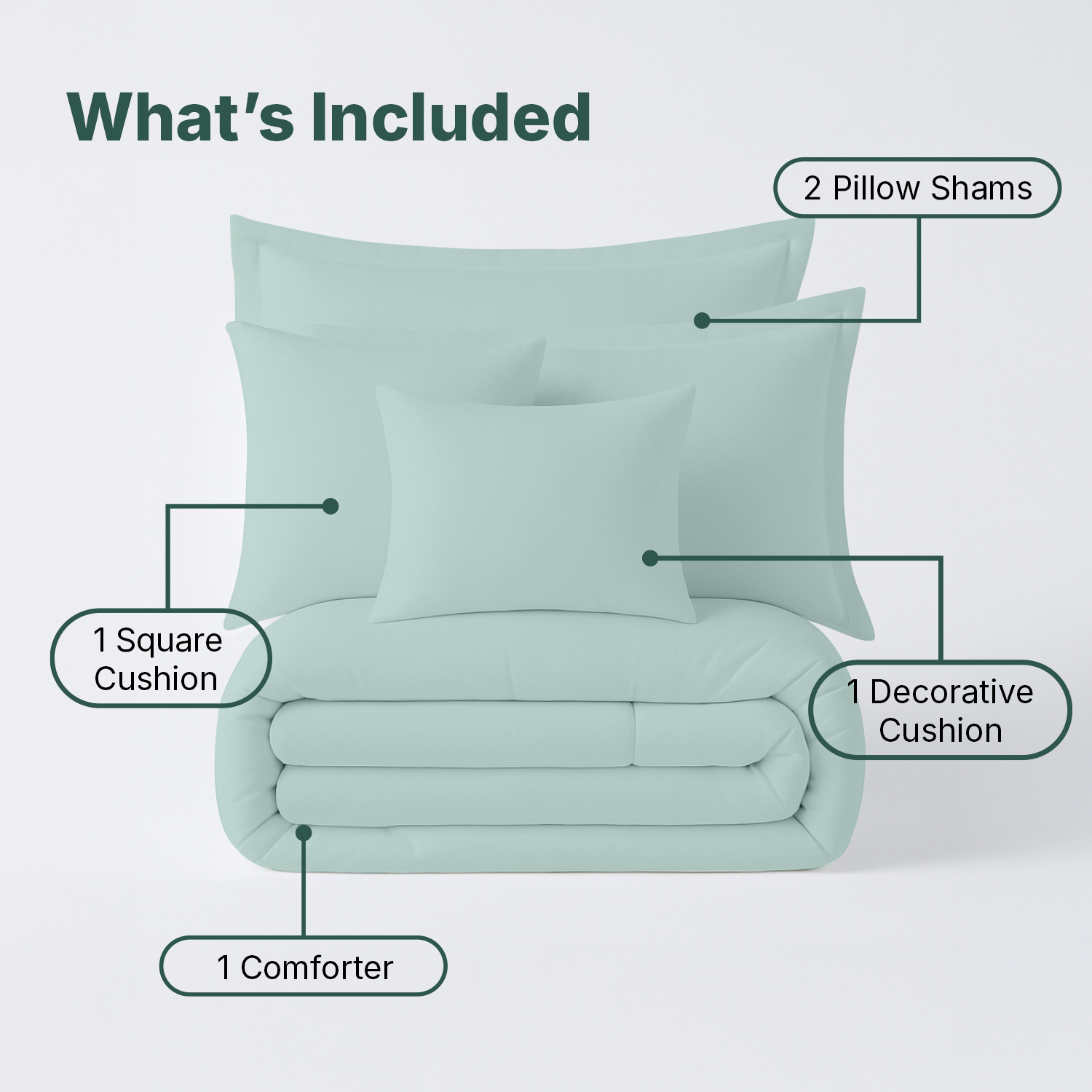 Beddora Ensemble de Lit 5 Pcs – Comprend une Couette, 2 Taies d'Oreiller, un Coussin Décoratif et un Coussin Carré – Ultra-Doux, Toutes Saisons, Grand – Blanc Éclatant