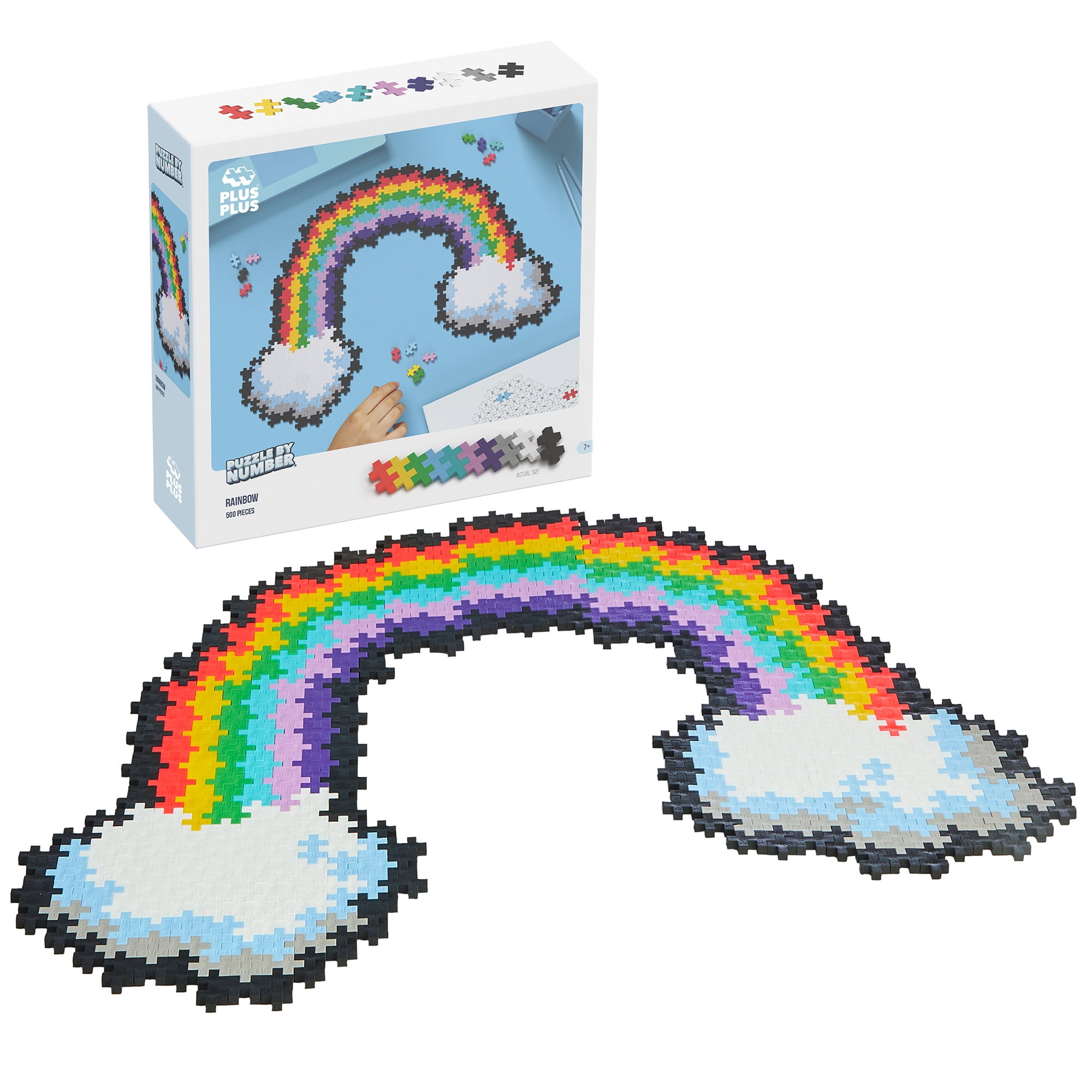 Plus-Plus: Puzzle by Number - Rainbow - 500 Piece - Color To Number Matching, Interlocking Mini Blocks, Construction Building STEM Toy, Kids Ages 5+