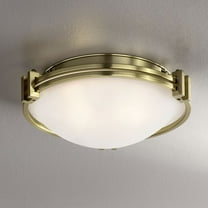 Possini Euro Design Deco Modern Ceiling Light Flush Mount Fixture 12 3/4" Wide Warm Brass 2-Light Satin White Glass for Bedroom Kitchen Living Room