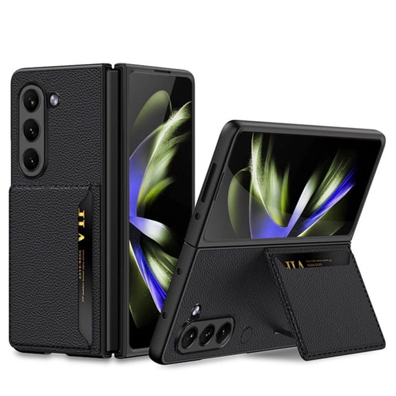 Compatible with Samsung Galaxy Z Fold 5 Wallet Case with Kickstand Leather Shockproof Business Case-Black A