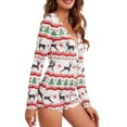 thumbnail image 4 of Women Christmas Pajamas Sexy V-neck Long Sleeve Bodycon Romper Shorts Button Playsuit Pjs Sleepwear, 4 of 6