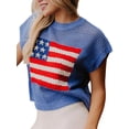 thumbnail image 3 of Women'S American Flag Sweater Cap Sleeve Crop Tops Crew Neck Loose Fit Knit Sweater Pullover Top Blue XL, 3 of 9