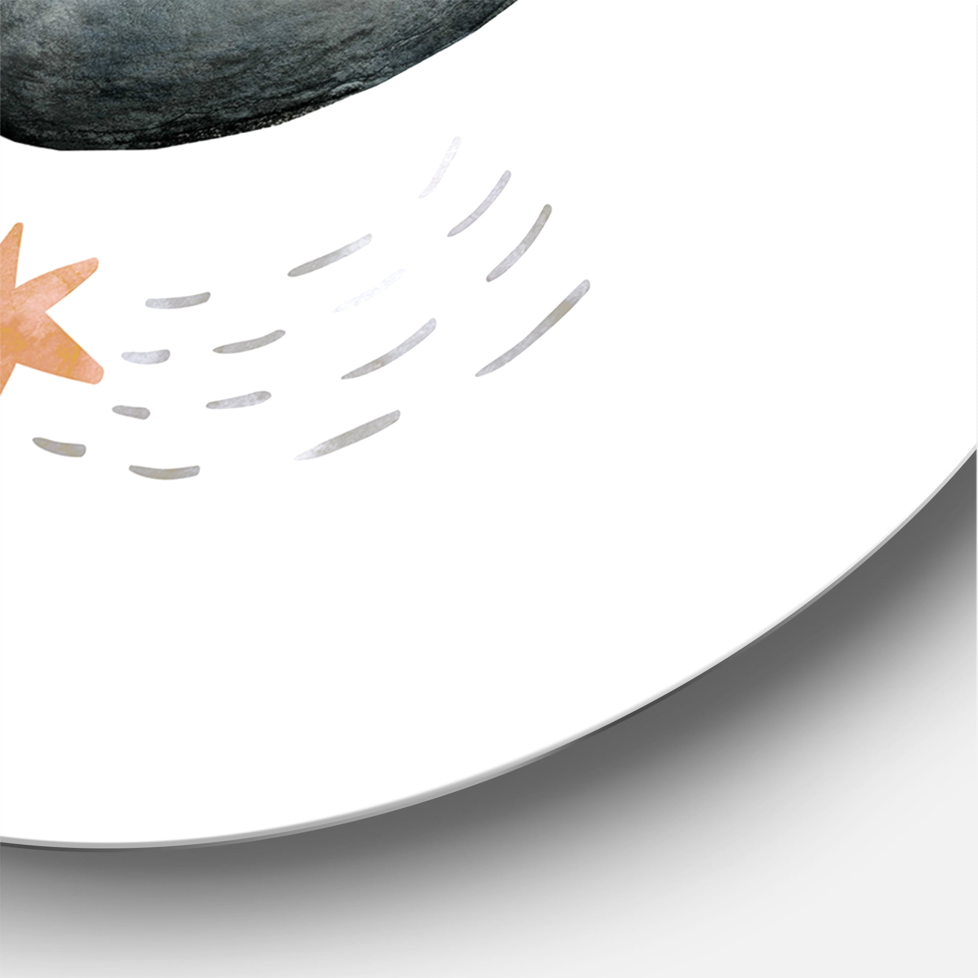 Designart 'Little Penguin Flying Planets and Stars II' Farmhouse Circle Metal Wall Art 29x29 - Disc of 29