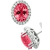 Platinum-Plated Sterling Silver Facet-Cut Ruby Corundum Pave CZ Earrings