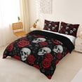 thumbnail image 2 of Homewish Hipple Sugar Skull Bedding,Romantic Red Rose Duvet Cover Full,Halloween Comforter Cover,Black Reversible,3pcs,1 Duvet Cover and 2 Pillowcases, 2 of 6