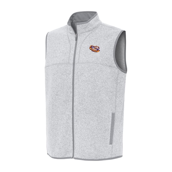 Men's Antigua Heather Gray LSU Tigers Fortune Full-Zip Vest