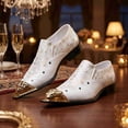 thumbnail image 5 of Men's Embroidered Slip-On Dress Shoes, Floral Glitter Print Patent Leather Slip-On Shoes, Pointed Toe Low Block Heel Formal Footwear, 5 of 6